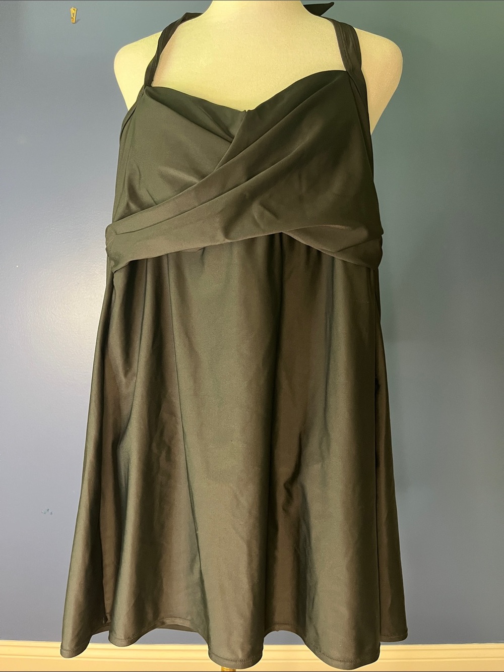 Merona Black Halter A-Line Swim Dress - Classic Modest women's swim size MED